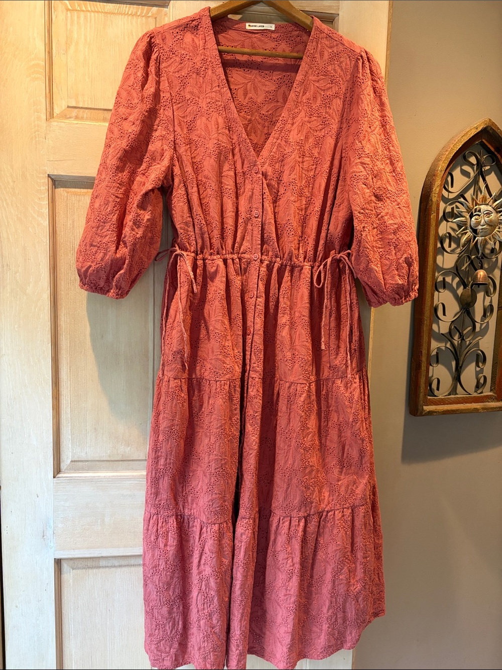 Marine Layer Willow Eyelet V-Neck Tiered Dress Size L